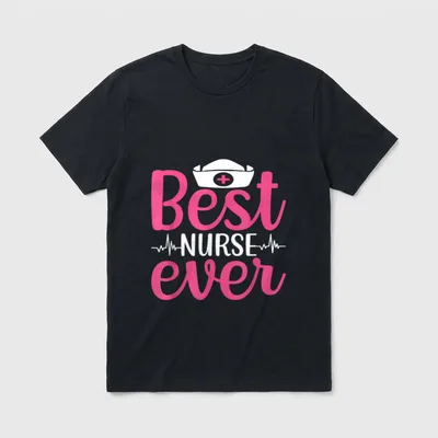 Nurse Lovers Funny Best Ever T-Shirt – Best NURSE ever in pink script and white block letters – Classic T-Shirt in Black
