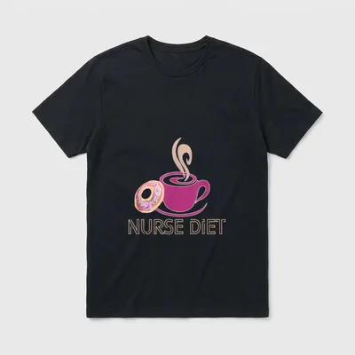 Nurse Diet Coffee and Donut T-Shirt – Steaming purple coffee mug and frosted sprinkle donut – Classic T-Shirt in Black