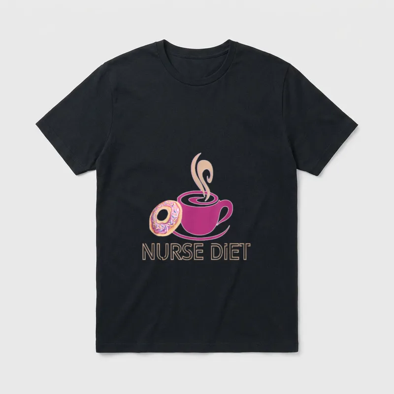 Nurse Diet Coffee and Donut T-Shirt – Steaming purple coffee mug and frosted sprinkle donut – Classic T-Shirt in Black
