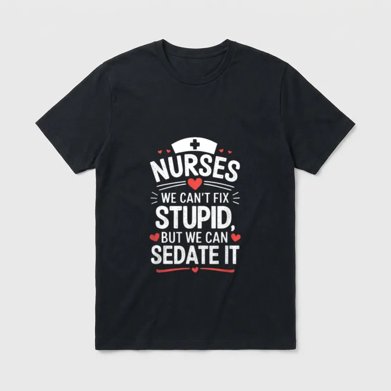 Sedate It Funny Nurse T-Shirt – Nurses We Can't Fix Stupid But We Can Sedate It – Classic T-Shirt in Black