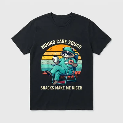 Wound Care Nurse Funny Snacks Make T-Shirt – WOUND CARE SQUAD WOCN SNACKS MAKE ME NICER – Classic T-Shirt in Black