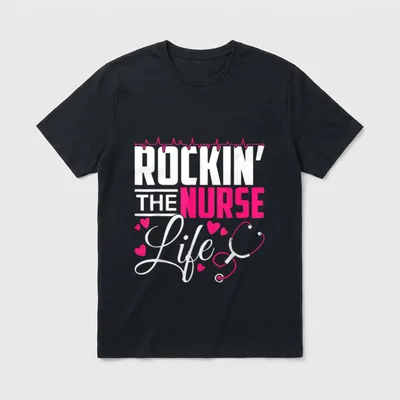 Rocking the Nurse Life T-Shirt – ROCKIN' THE NURSE Life with a stethoscope and hearts – Classic T-Shirt in Black