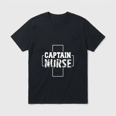Captain Nurse T-Shirt – CAPTAIN NURSE printed across a medical cross outline – Classic T-Shirt in Black