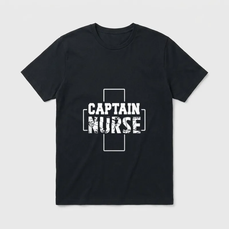 Captain Nurse T-Shirt – CAPTAIN NURSE printed across a medical cross outline – Classic T-Shirt in Black