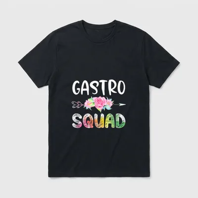 Gastro Nurse Squad T-Shirt – GASTRO SQUAD lettering with floral arrow – Classic T-Shirt in Black
