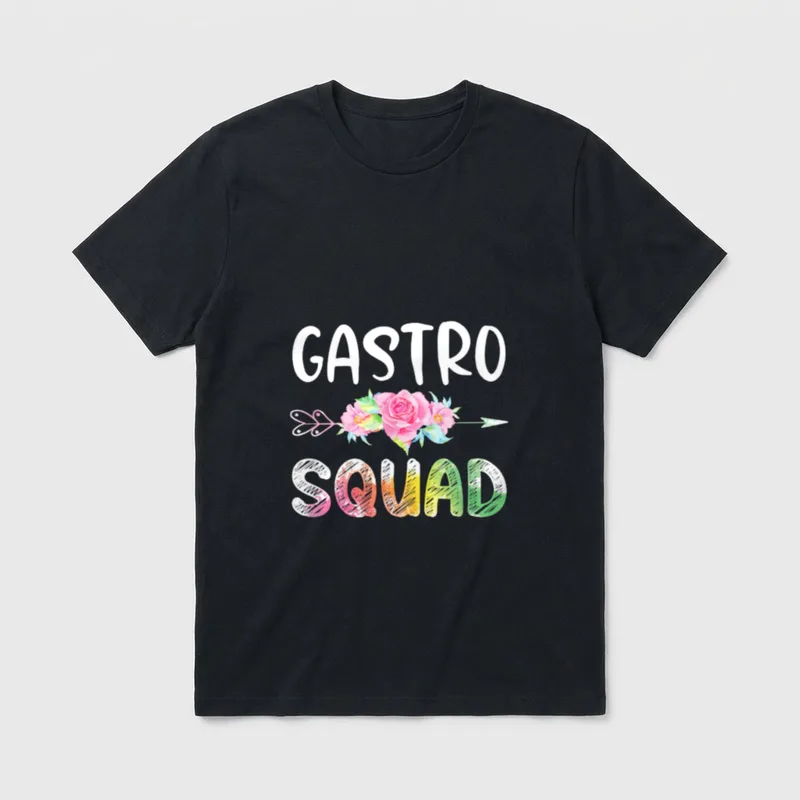 Gastro Nurse Squad T-Shirt – GASTRO SQUAD lettering with floral arrow – Classic T-Shirt in Black