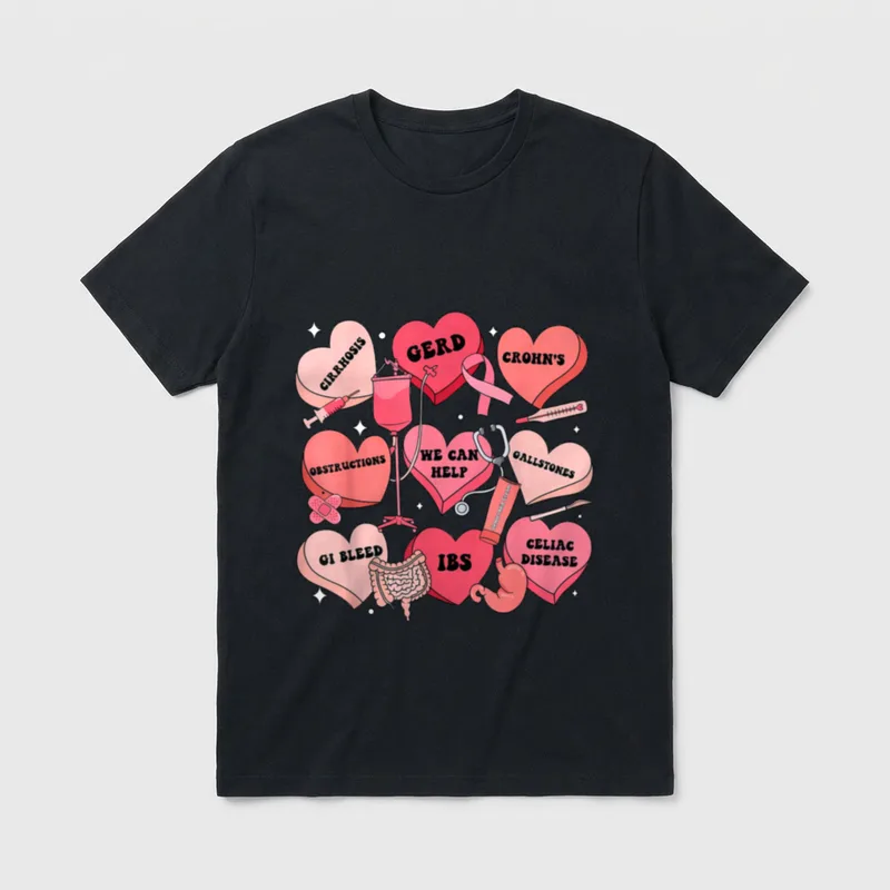 GI Nurse Valentine Hearts Candy Gastroenterology T-Shirt – Classic T-Shirt in Black