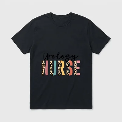 Urology Nurse T-Shirt – Leopard print NURSE lettering with black script Urology text – Classic T-Shirt in Black