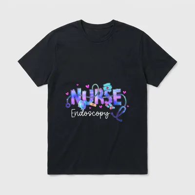 Tie Dye Endoscopy Nurse GI Gastro T-Shirt – Tie-dye NURSE lettering with cursive Endoscopy script – Classic T-Shirt in Black