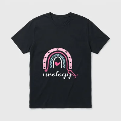 Rainbow Urology Nurse T-Shirt – Stethoscope rainbow with hearts and urology script – Classic T-Shirt in Black