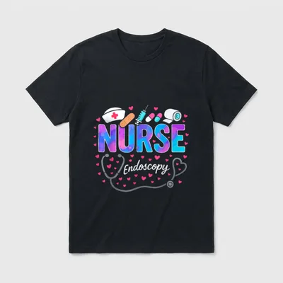 Nurse Endoscopy Medical T-Shirt – NURSE Endoscopy lettering with stethoscope and medical tools – Classic T-Shirt in Black