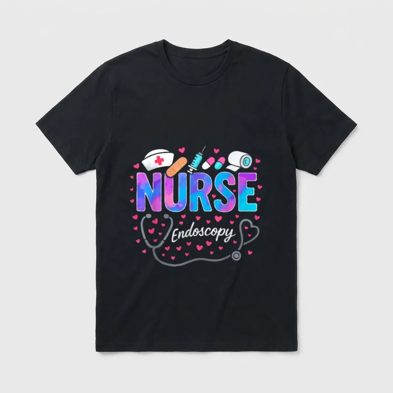 Nurse Endoscopy Medical T-Shirt – NURSE Endoscopy lettering with stethoscope and medical tools – Classic T-Shirt in Black