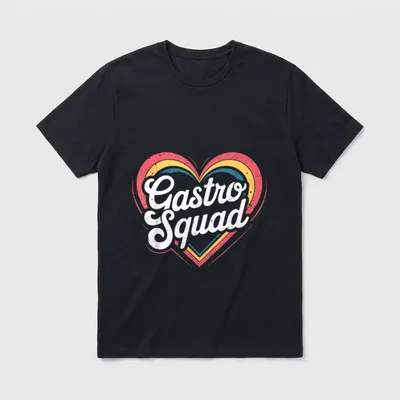 Gastro Squad Nurse Gastroenterology T-Shirt – Retro striped heart graphic with Gastro Squad script – Classic T-Shirt in Black