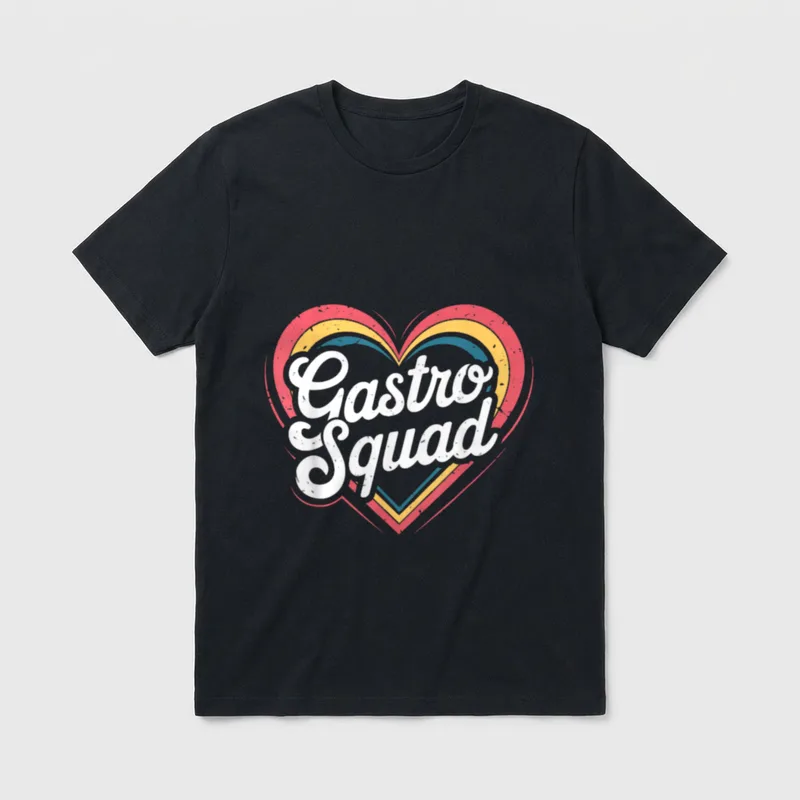 Gastro Squad Nurse Gastroenterology T-Shirt – Retro striped heart graphic with Gastro Squad script – Classic T-Shirt in Black