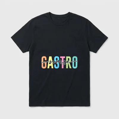 Gastro Nurse T-Shirt – Colorful GASTRO lettering with white cursive nurse script – Classic T-Shirt in Black