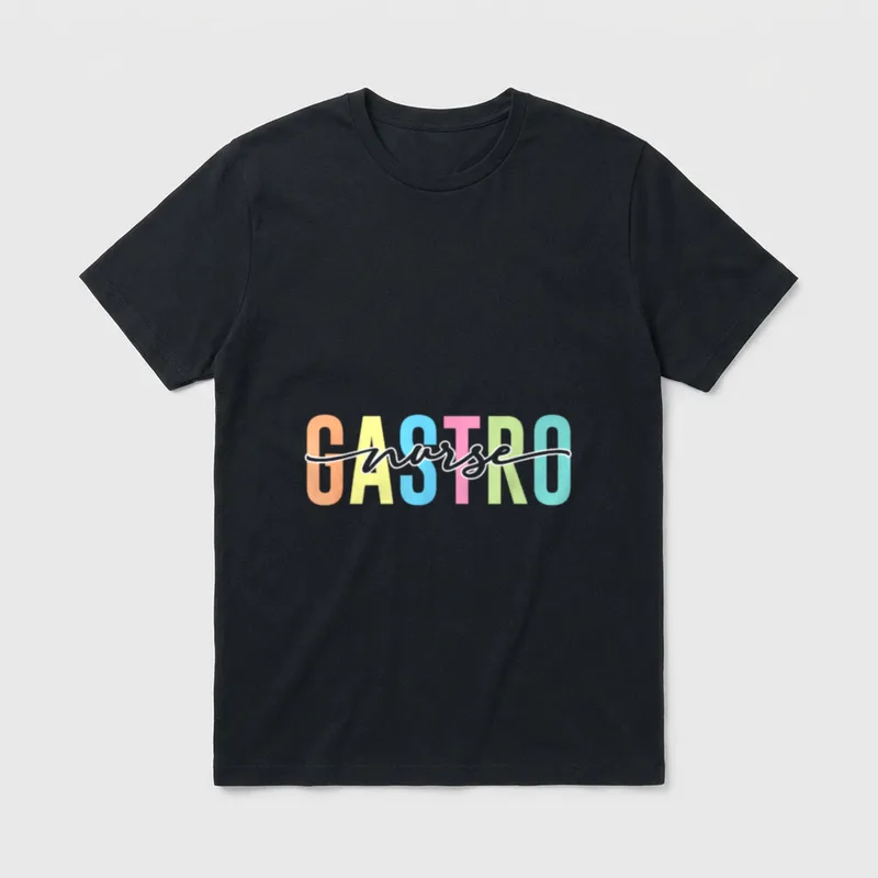 Gastro Nurse T-Shirt – Colorful GASTRO lettering with white cursive nurse script – Classic T-Shirt in Black