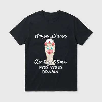 Nurse Costume T-Shirt – Cartoon nurse llama wearing a medical cap with red cross – Classic T-Shirt in Black