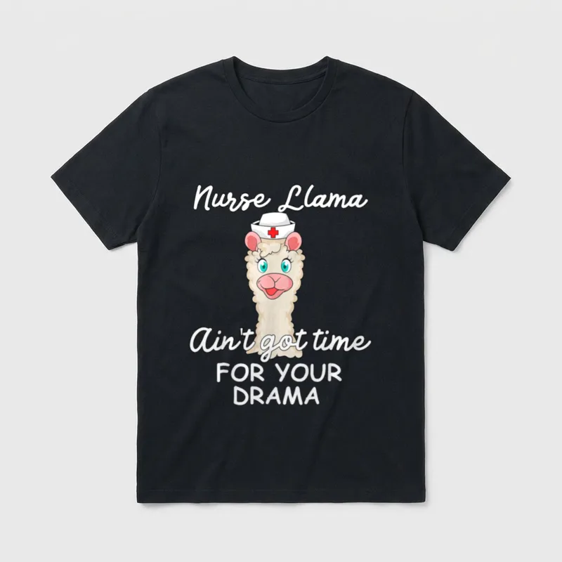 Nurse Costume T-Shirt – Cartoon nurse llama wearing a medical cap with red cross – Classic T-Shirt in Black