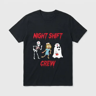 Nurse Night Shift Crew Ghost Skeleton T-Shirt – Classic T-Shirt in Black