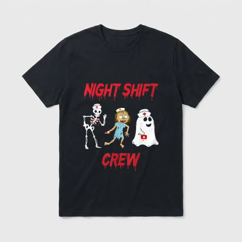 Nurse Night Shift Crew Ghost Skeleton T-Shirt – Classic T-Shirt in Black