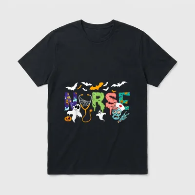 Cute Halloween Nurse Nursing Zombie Pattern T-Shirt – Classic T-Shirt in Black