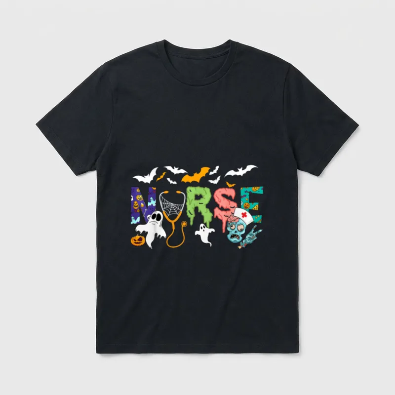 Cute Halloween Nurse Nursing Zombie Pattern T-Shirt – Classic T-Shirt in Black