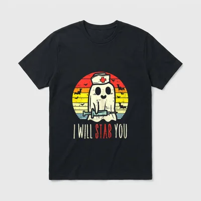 Will Stab You Ghost Nurse Retro T-Shirt – Classic T-Shirt in Black