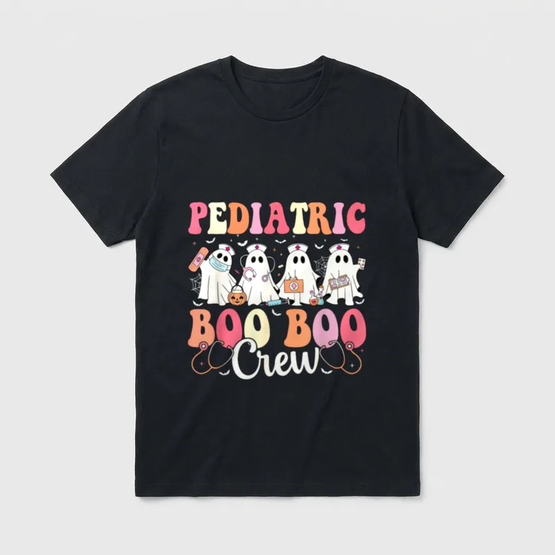 Pediatric Nurse Boo Boo Crew Ghost T-Shirt – Four ghost nurses with text PEDIATRIC BOO BOO Crew – Classic T-Shirt in Black