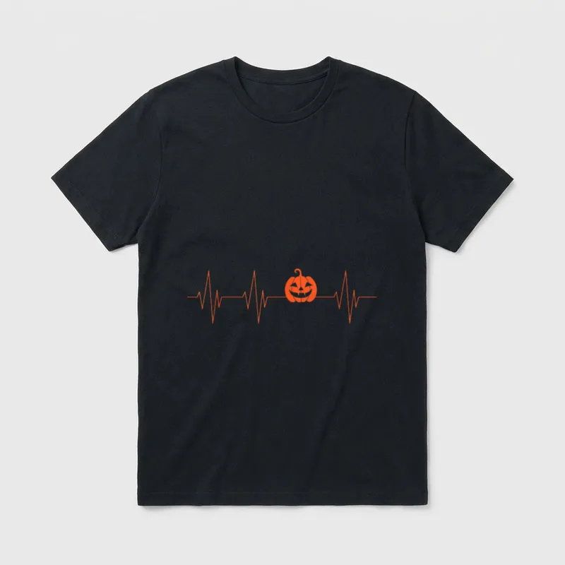 Fun Halloween Pumpkin Heartbeat Nurse Costume T-Shirt – Classic T-Shirt in Black