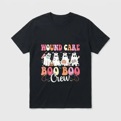 Wound Care Nurse Boo Boo Crew T-Shirt – WOUND CARE BOO BOO Crew lettering with ghost nurses – Classic T-Shirt in Black