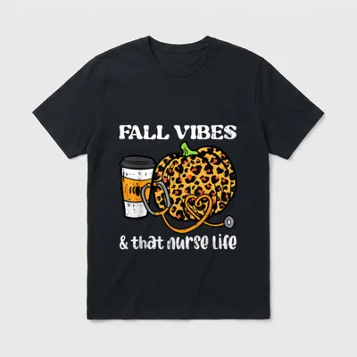 Pumpkin Fall Vibes Nurse Halloween Thanksgiving T-Shirt – Classic T-Shirt in Black