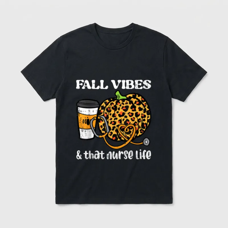 Pumpkin Fall Vibes Nurse Halloween Thanksgiving T-Shirt – Classic T-Shirt in Black