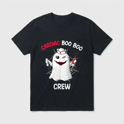 Cardiac Boo Boo Crew Nursing T-Shirt – Ghost nurse with syringe and bandage in a spiderweb – Classic T-Shirt in Black