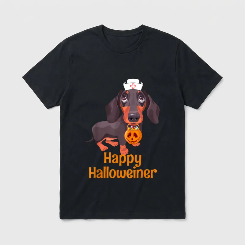 Halloween Nurse Dachshund Costume Happy Halloweiner T-Shirt – Classic T-Shirt in Black