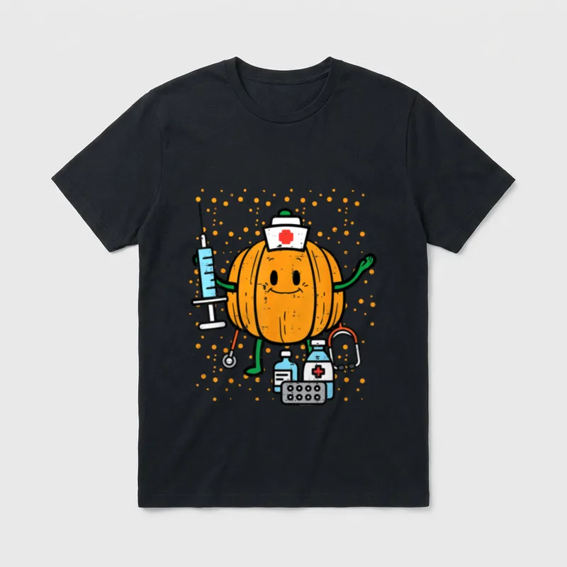 Halloween Nurse Pumpkin Nursing Costume T-Shirt – Classic T-Shirt in Black