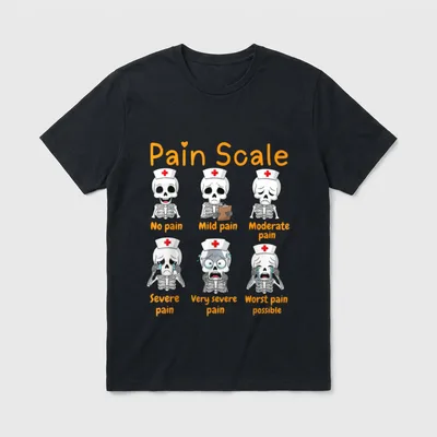 Pain Scale Cute Nurse Skeleton Halloween T-Shirt – Classic T-Shirt in Black