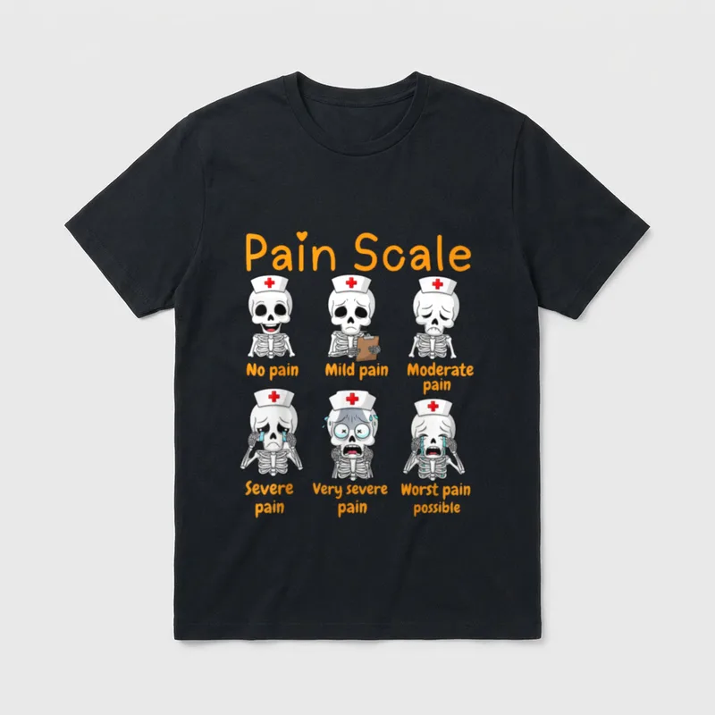 Pain Scale Cute Nurse Skeleton Halloween T-Shirt – Classic T-Shirt in Black