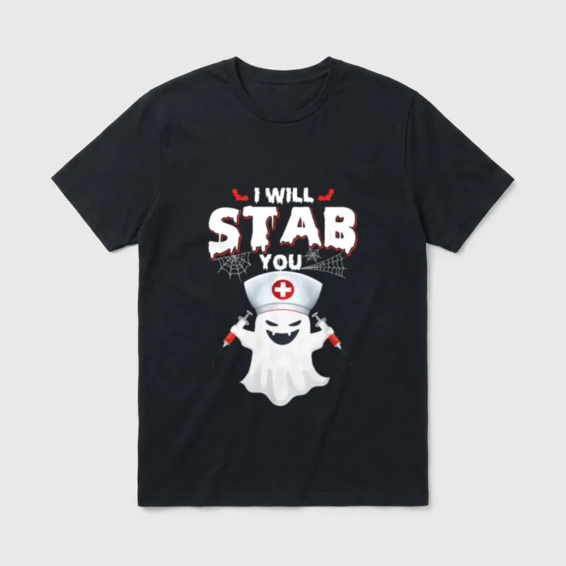 Nurse Smiling Ghost I Will Stab T-Shirt – Classic T-Shirt in Black