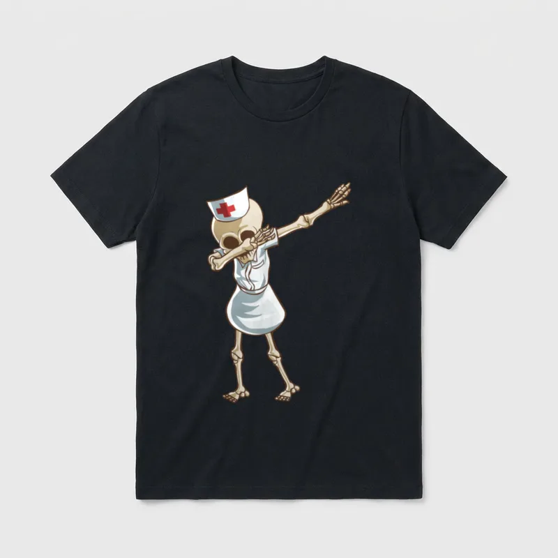 Halloween Dabbing Funny Skeleton Nurse T-Shirt – Classic T-Shirt in Black
