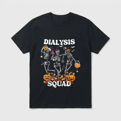 Spooky Dialysis Squad Nurse Skeleton Dancing T-Shirt – Classic T-Shirt in Black