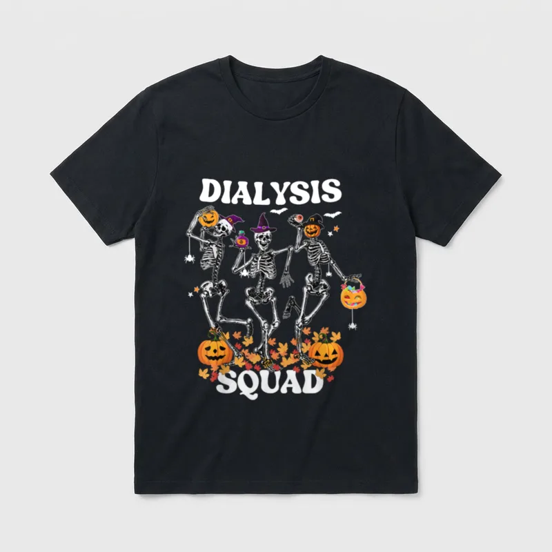 Spooky Dialysis Squad Nurse Skeleton Dancing T-Shirt – Classic T-Shirt in Black