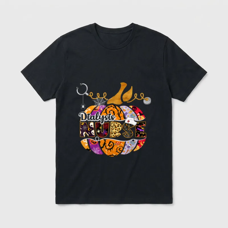 Halloween Scrubs Costume Pumpkin Leopard Dialysis T-Shirt – Classic T-Shirt in Black