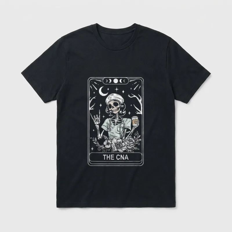 CNA Skeleton Certified Nurse Assistant Tarot T-Shirt – Classic T-Shirt in Black