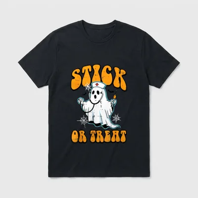 Halloween Ghost Nurse Stick or Treat T-Shirt – Classic T-Shirt in Black