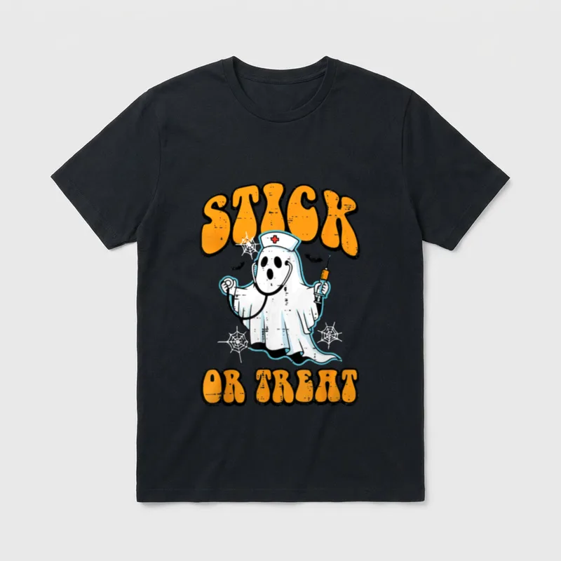Halloween Ghost Nurse Stick or Treat T-Shirt – Classic T-Shirt in Black