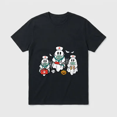 Halloween Ghost Nurses Funny ER Crew T-Shirt – Classic T-Shirt in Black