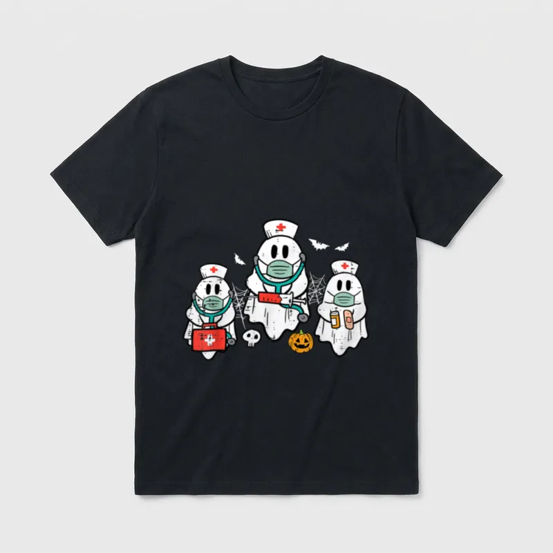Halloween Ghost Nurses Funny ER Crew T-Shirt – Classic T-Shirt in Black