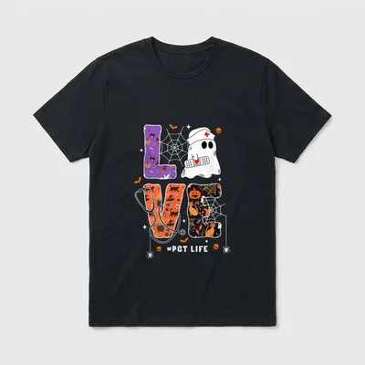 PCT Nurse Life Halloween T-Shirt – Ghost nurse with bandage and printed love letters – Classic T-Shirt in Black
