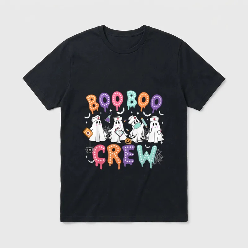 Boo Boo Crew Nurse Nursing Ghost T-Shirt – BOO BOO CREW letters with ghost nurses – Classic T-Shirt in Black