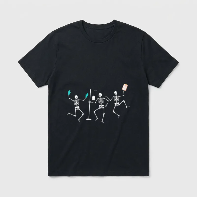 Funny Nurse Skeleton Halloween Healthcare Crew T-Shirt – Classic T-Shirt in Black